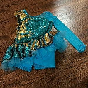Teal and Yellow Flip Sequin Girls Dance Costume Size 6/7